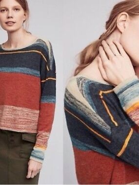 Anthropologie Moth Samedi Striped Pullover Sweater Women’s XS/S Linen Blend